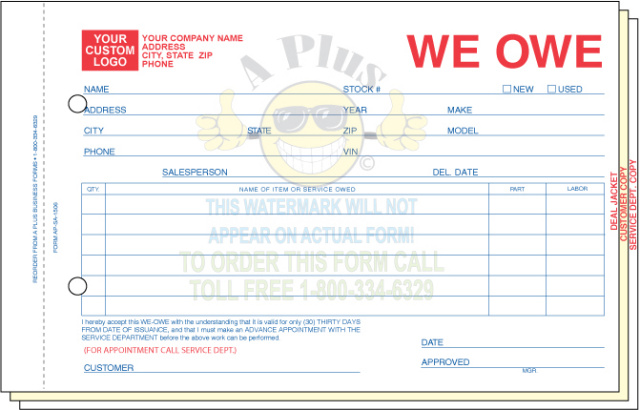 AP-SA-1506-IMP • Imprinted We Owe Form